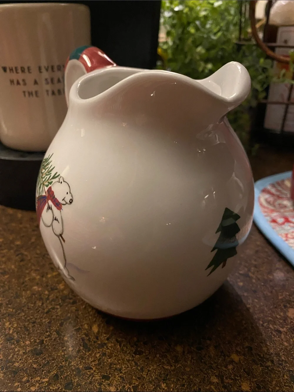 PFALTZGRAFF White “Snow Bear” Ceramic Pitcher/Creamer with Red & Green Handle